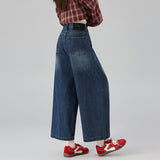 Physical Explosion Early Spring New 2026 Retro Wind Bone Line Design Nine-Point Balloon Jeans Women Loose Broad Legs
