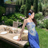 2025 Holiday Style Blue Print Bare Back Sling Sling Sling Sling Sexy Bra Scarf Two Wearing Large Square Towel Set