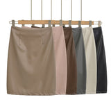 Korean Elastic Pu-Skin Skirt Women Autumn Pink Ass Skirts Slim High Waist Skirt Mid-Skirt Temperament Half Skirt