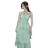 Design High-End Tea-Smelted French Chic Beauty Small Fragrant Seaside Holiday Mint Manbo Green Hanging Neck Dress