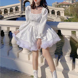 2026 Spring New Sweet Princess Cute Lolita Dress Square Tie Strap Repair Body Slimming Famous Waist