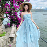 2025 New French Retro Lotus Side Hanging Neck Long Skirt Female Holiday Style Temperament Waist Thin Dress