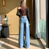 Full Star Flash Hot Diamond Micro-Rave Jeans Women Do Not Stick To The Legs High-Waisted Loose Thin Straight Tube Trousers