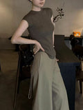 Old Money Style High-End Sense Short-Sleeved Knitted Shirt T-Shirt Woman 2025 Summer French Body Repair Small Flying Sleeve Ice Blouse Inside