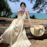 Pure Lusty Style Sexy Bare Back Hanging Neck Sling Skirt Girl Summer New French Temperament Super Fairy Seaside Holiday Dress