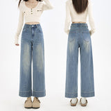 Autumn And Winter New Elastic Narrow Straight Trousers Personality Embroidered Small Casual Loose Micro-Scloose Granny Jeans