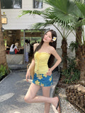 Yan 2026 New Hottie Sexy Strapped Summer Flower Skirt Bag Hip Skirt Three-Piece Swimsuit