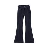 Denning Blue Micro-Trumpet Jeans 2025 Autumn Dress New High-Rise Thin Flip Pocket Drag Floor Lengthening Flared Trousers