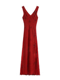 Rose Red V-Necked Dresses Women's Summer Cash Bags Vacation Dresses Women's Summer Dresses