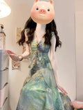 Linxia 2025 Spring And Summer New Design Feel Holiday Style Print Bohemian Fairy Dress