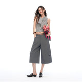 26 Years Of Summer New Water Washing With Pumping Rope Multi-Pocket Work Clothes Seven Points Casual Pants Wide Legs