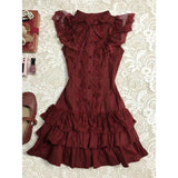 French Retro Splicing Atmosphere Dating Wearing Lace Flying Sleeves Cake Dress