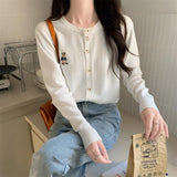 Spring And Autumn Short Coat New Knitted Shirt Knitted Shirt Blouse Long-Sleeved Cardigan Silken Sweater Women's Clothing