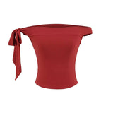 Zhao Luth's Same Red One-Word Shoulder Bow T-Shirt Girl Summer Sexy Hot Girl Short Repair Body