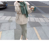 Evergreen Tame / 2Way Open Half Skirt High Waist Thin Half Skirt Soft Knitted Skirt