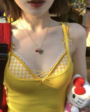 862 # Human Cotton Dopamine Color Lattice Cross Corset Sling Vest Pure Hot Girl Fake Two Small Top Lady
