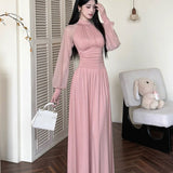[Original] Spring And Summer New French Mesh Splicing Lantern Sleeve Dress Fairy Fluttering Tall