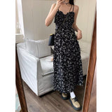Black Broken Flower Dress Women 2026 Summer Slim Suspension Dress Temperament Tea Dress French Dress