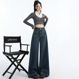 Autumn And Winter New Retro Loose Broad-Legged Pants Mop With Straight Jeans Women & Trousers Lengthen