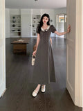 Large-Size French Wave Dot Lace V-Neck Dress Women Summer Fat Mm Salt Girl To Show Thin Gray Dress