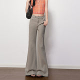 Light Gray Lazy Wind High-Waist High-Waist Elastic Micro-Tpeaker Jeans Women 2026 Spring New Thin Temperament Trumpet Trousers