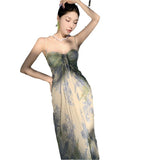 2026 High-End Design Beautiful Sling Dress Women's Summer Mesh Printing Temperament Lanky Seaside Vacation