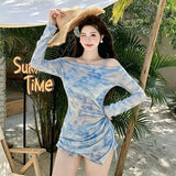 2026 New Bikini Swimsuit Women Micro Fat MM Burqa Dyed A Word Shoulder Mesh Long-Sleeved Swimsuit Summer