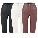 Korean Version Of Temperament OL Capri Trousers High Waist Repair Leather Pants Sexy Side Open Fork Casual Seven-Point Trousers