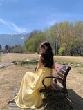 French Fashion Seaside Holiday Yellow Sling Dress Women Summer Loose Casual Beach Dress Fairy