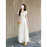 Tiansi Embroidery Fabric + Inner Micro-Permeable Texture Square Three-Dimensional Broken Flower Back Bow Bow Romantic Dating Long Dress