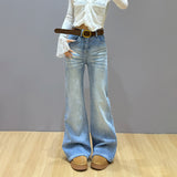 Light Blue Micro-Trumpet Jeans Women In Spring 2026 High-Waisted Loose No-Legs Trumpet Trousers