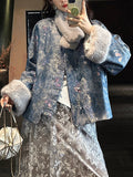 New Chinese Embroidered Cotton Suit New Wool Collar Plus Thick New Year's Clothing Women's Coat National Wind Top Coat Winter