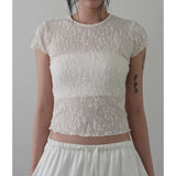 2026 Summer New Retro Chinese Three-Dimensional Flower Rose Simple Texture Short Sleeve T-Shirt Blouse