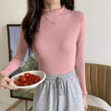 Side Half-High Collar Wood Ear In A Sweater With Knitted Bottom Shirt Women's Autumn And Winter 2025 New Top Women's Clothing