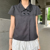 2026 Summer New Girl Feeling Four Button Doll Collar Casual Short-Sleeved Shirt Top 2 Colors