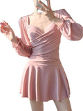 Yan 2026 New Sweet Pure Style Belt Steel To Gather With Thin Long Sleeve Dress Swimsuit Swimsuit Women