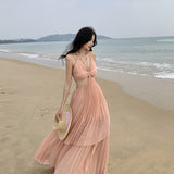 French Pure-Wane Truss Irregularly Exposed Waist Thin Sling Dress Female Sanya Seaside Holiday Beach Dress