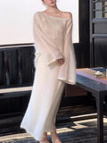 Tender One-Word Lace Horse Seaweed Top With Knitted Half-Dress Two-Set Set