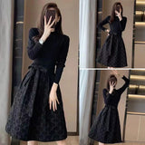 Can Black Dress Women 2025 Autumn Fashionable Long Sleeves Fashion Waist Thin Temperament A Word Fluffy Skirt