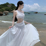 French Red Sloping Sleeveless Dress Women's Summer High-End Seaside Holiday Temperament Lanky Dress