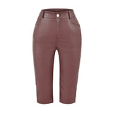 Korean Version Of Temperament OL Capri Trousers High Waist Repair Leather Pants Sexy Side Open Fork Casual Seven-Point Trousers