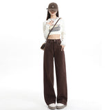 New Dark-Colored Broad-Legged Jeans For Women's Maids Wearing Loose-Fitting Straight Trousers