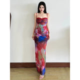 Net Yarn Dyed Sling Dress Women 2026 New French Seaside Vacation Waist Thin Ass And Hips Temperament