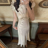 Korean Chic Summer French Temperament Vintage Elegant Small Sexy Slimming Bubble Bubble Sleeve Dress Woman