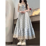 2026 Summer New Korean College Wind And Flower Dress Women's Leather Lace Pinyin Doll Collage Gentle Skinny Dress