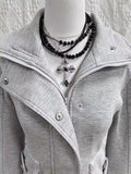 Vintage Gray Edit Lady Vintage Niche Design High-End Fashion Clad T-Win Winter New