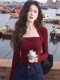 French Design Sense Niche Red Clothes Early Autumn Slimming With Long-Sleeved T-Shirts