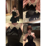 French Temperament Bows Slim Hanging Neck To The Waist Of The Thin Back Small Black Dress Summer New Pony Dress Woman