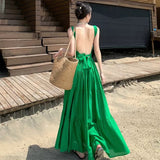 French V-Neck Hanging Neck Dress Dress Women's Seaside Vacation Beautiful Back Sexy Open Fork Showing Skinny Dress Travel
