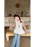 Korean Chic Lace Spliced Sleeveless Vest Shirt For Women's Summer New Sweet Design Loose White Top